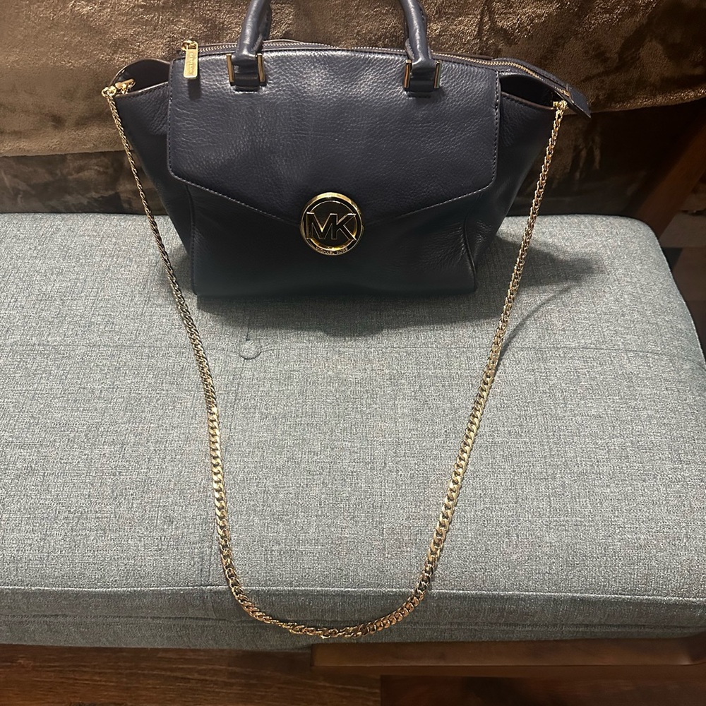 Michael Kors Navy Crossbody Bag with Gold Accents